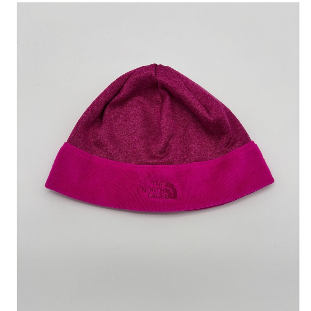 The North Face Womens Pink Fleece Beanie Hat Tonal Logo Skull Cap Winter Warm